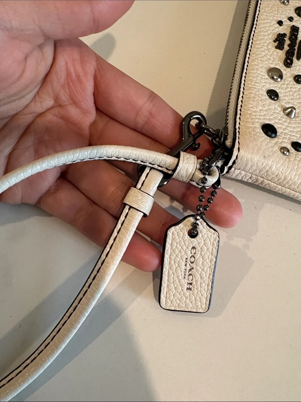 Coach White Leather Wristlet with Mixed Metal Studs - Picture 7 of 14
